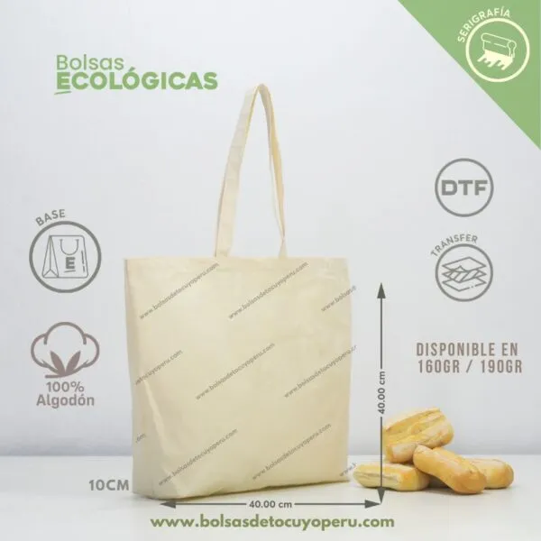 Bolsa de tocuyo con base de 40x40x10 hecha en algodón